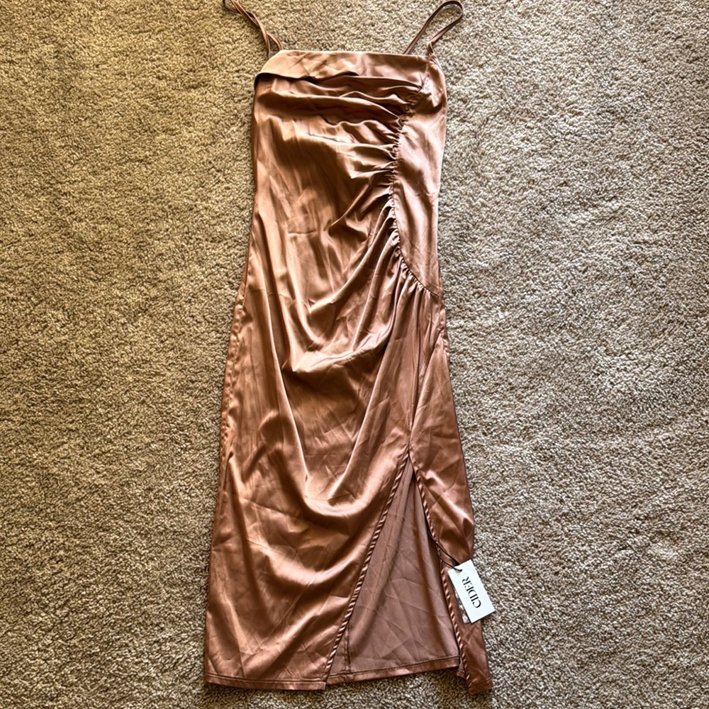 NWT Cider Satin Midi Dress in Copper